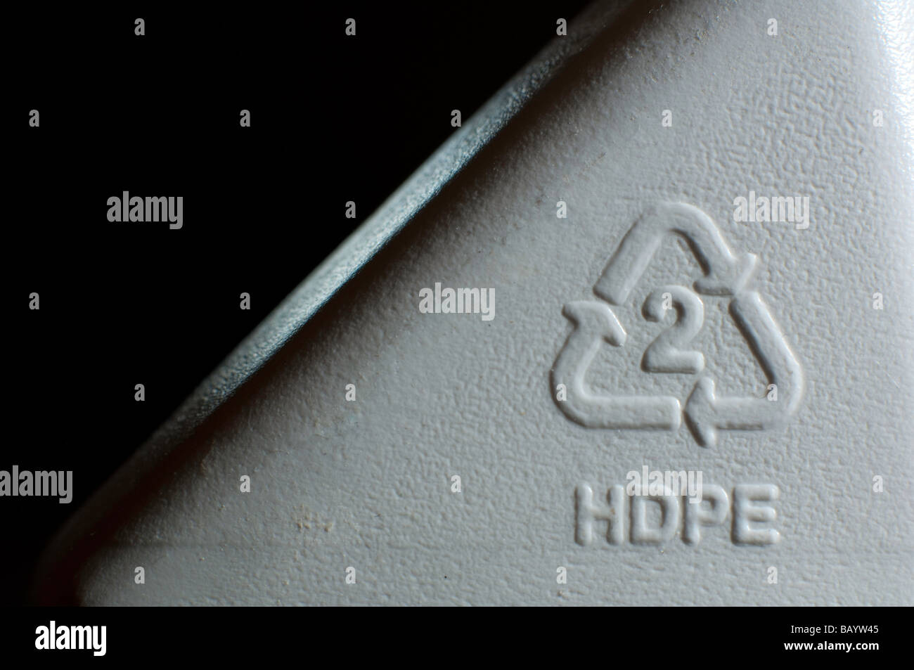 Recycle symbol on Highdensity polyethylene (HDPE) container Stock