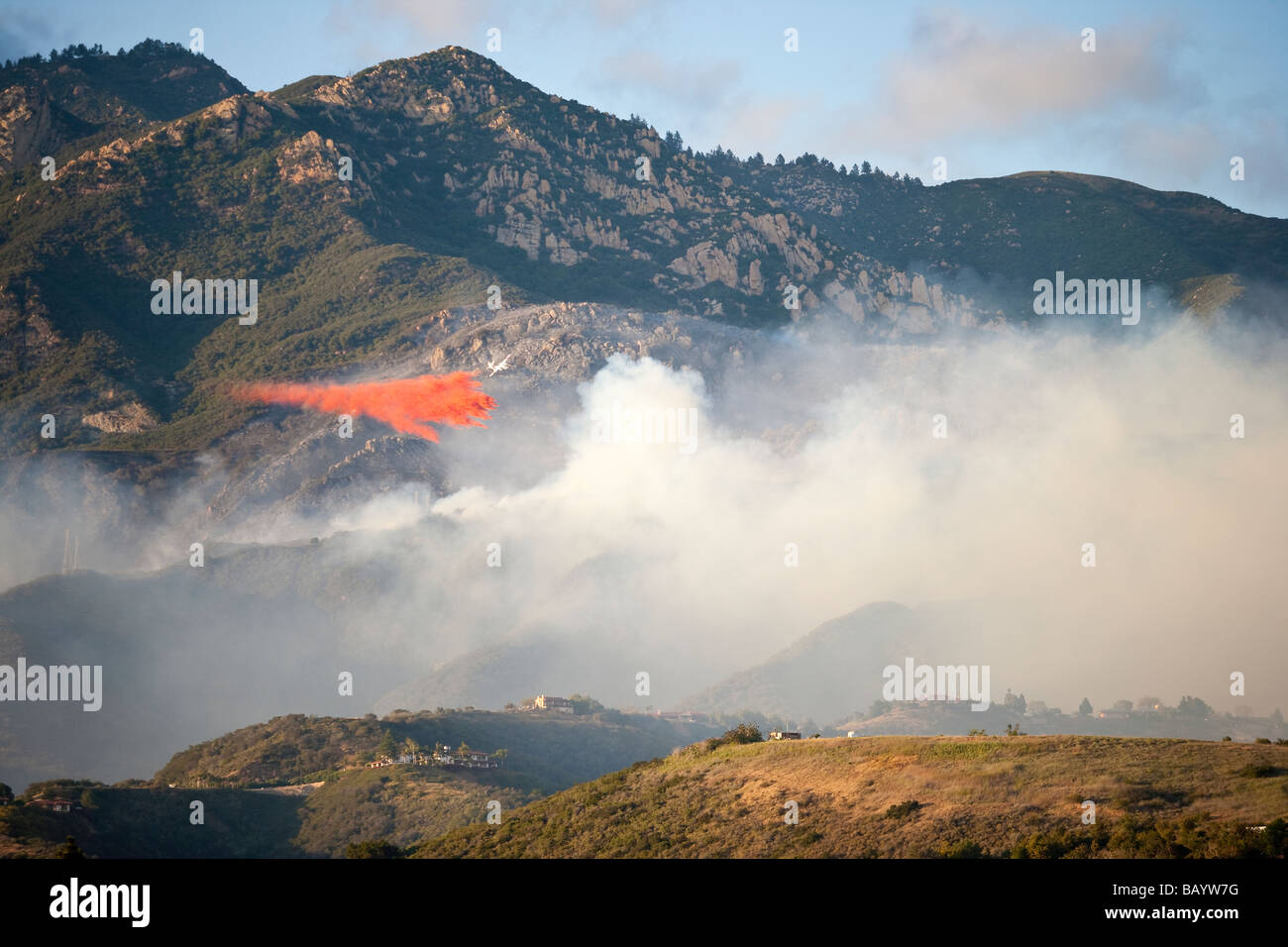 air attack borate bomber drops fire retardent on the Jesusita Fire Santa Barbara California United States of America Stock Photo