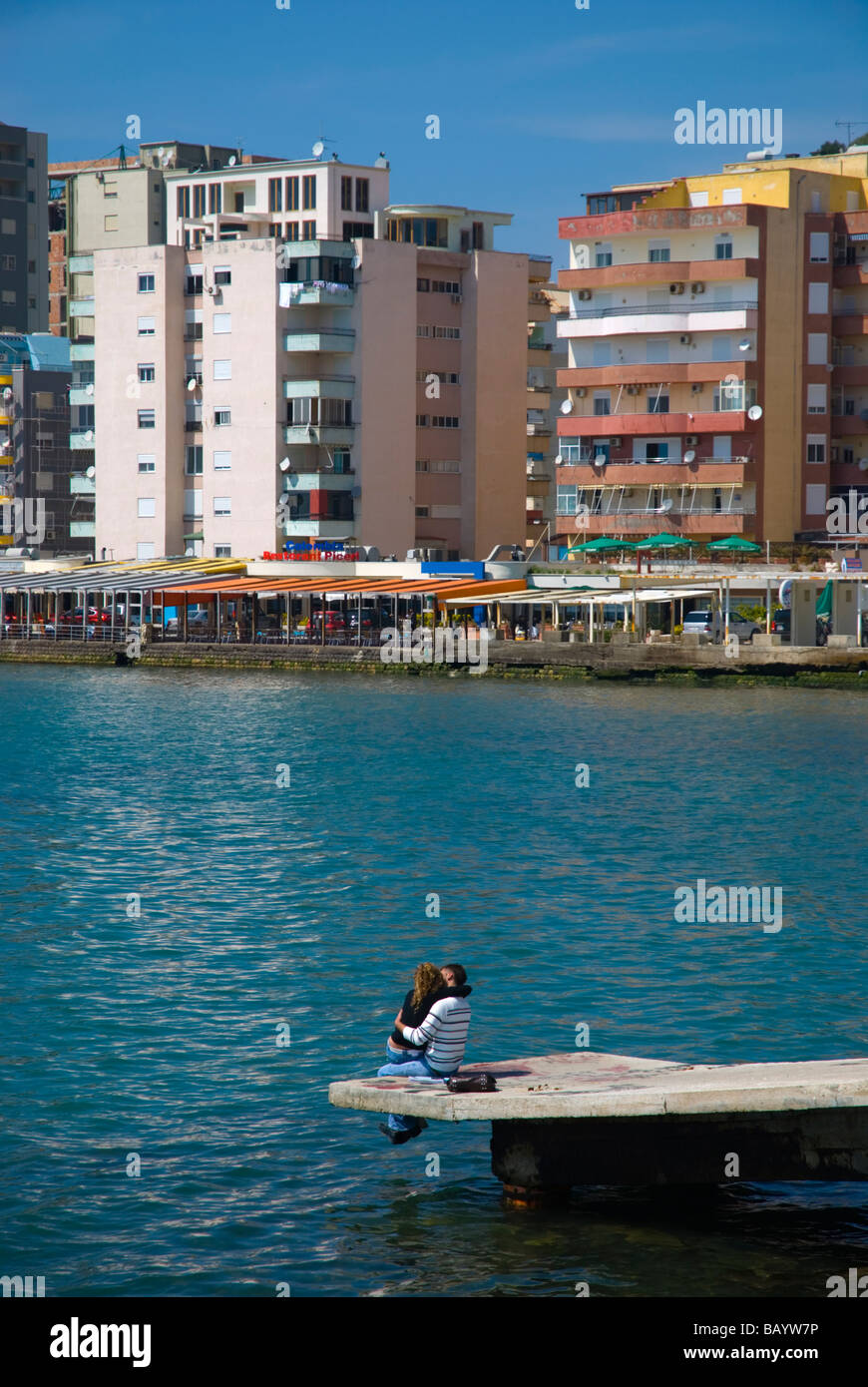 Lovers on the pier in Durres Albania Europe Stock Photo