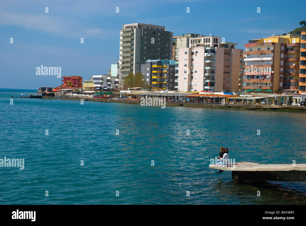 Lovers on the pier in Durres Albania Europe Stock Photo