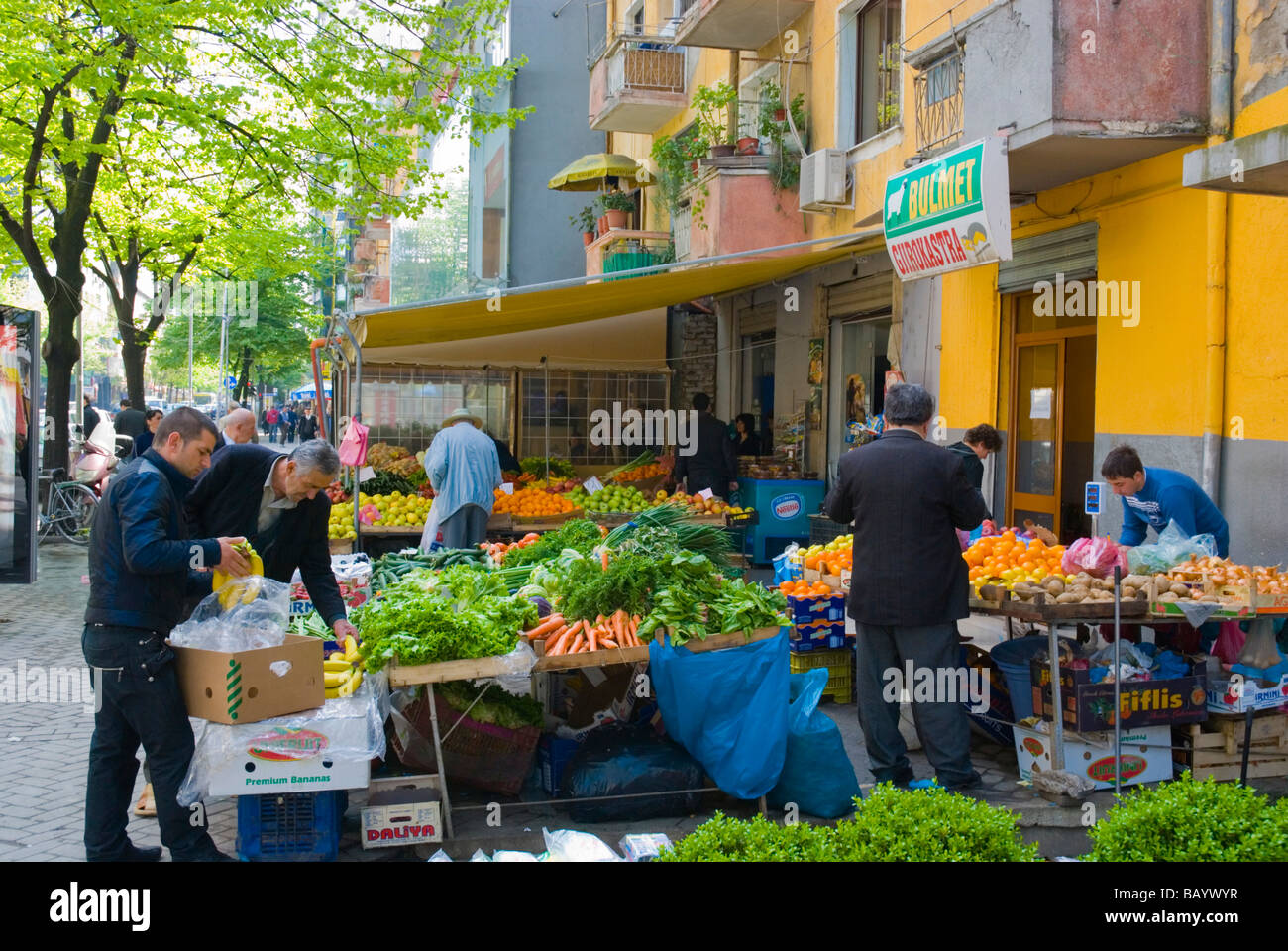 Market stalls in Blloku district of Tirana Albania Europe Stock Photo