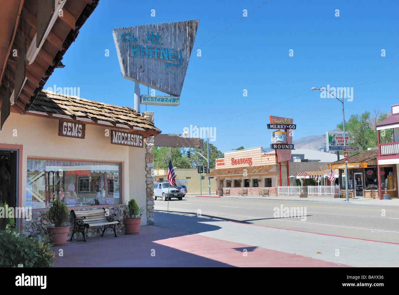 Downtown Lone Pine California on US highway 395 Stock Photo