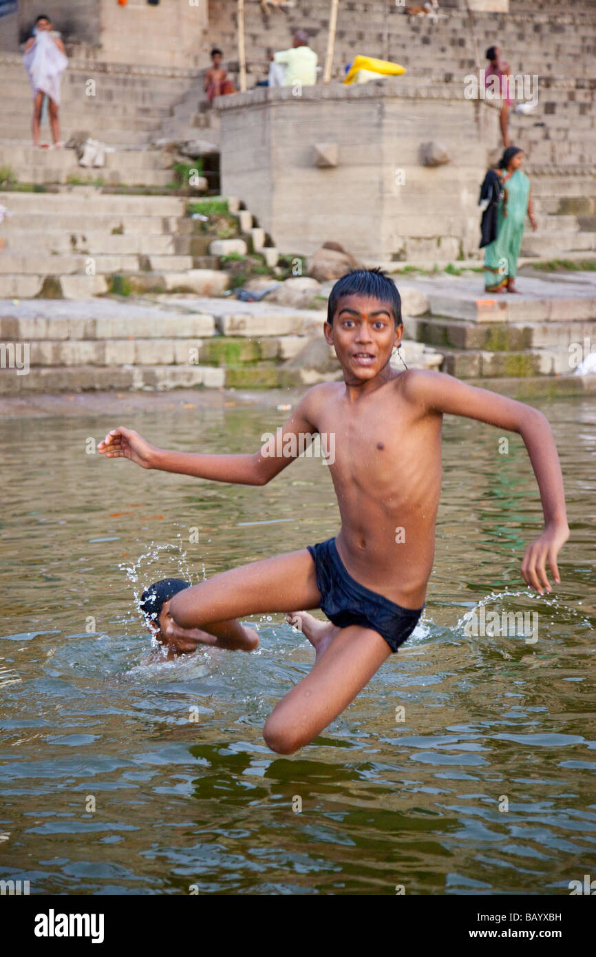 Indian boy bathing in river hires stock photography and images Alamy