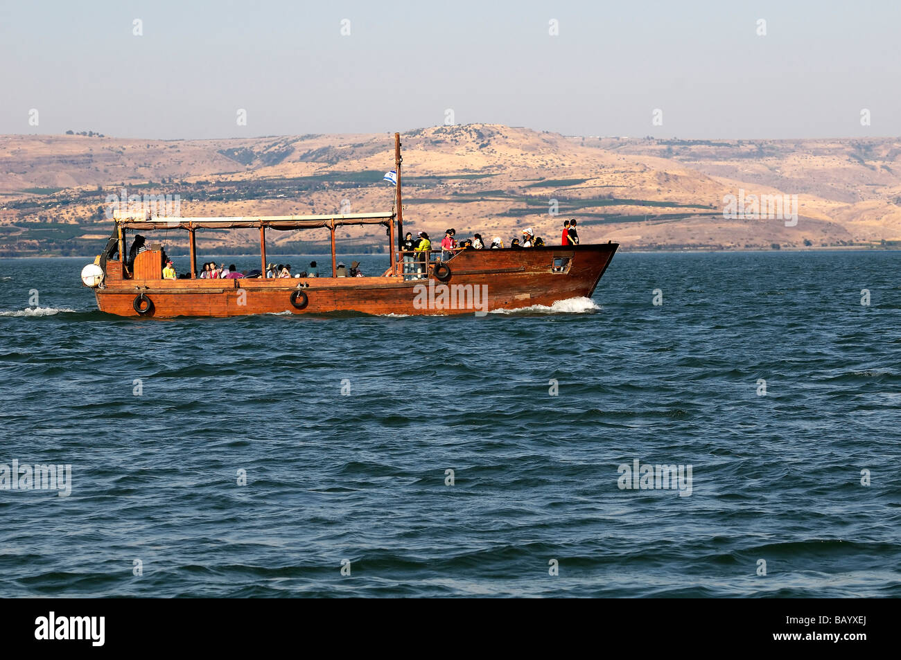 Tour Boat on Sea of Galilee; Israel Stock Photo