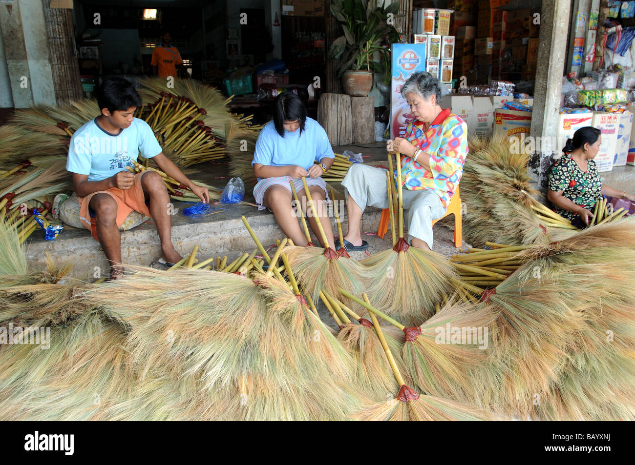 broom makers sangkhlaburi town thailand Stock Photo Alamy