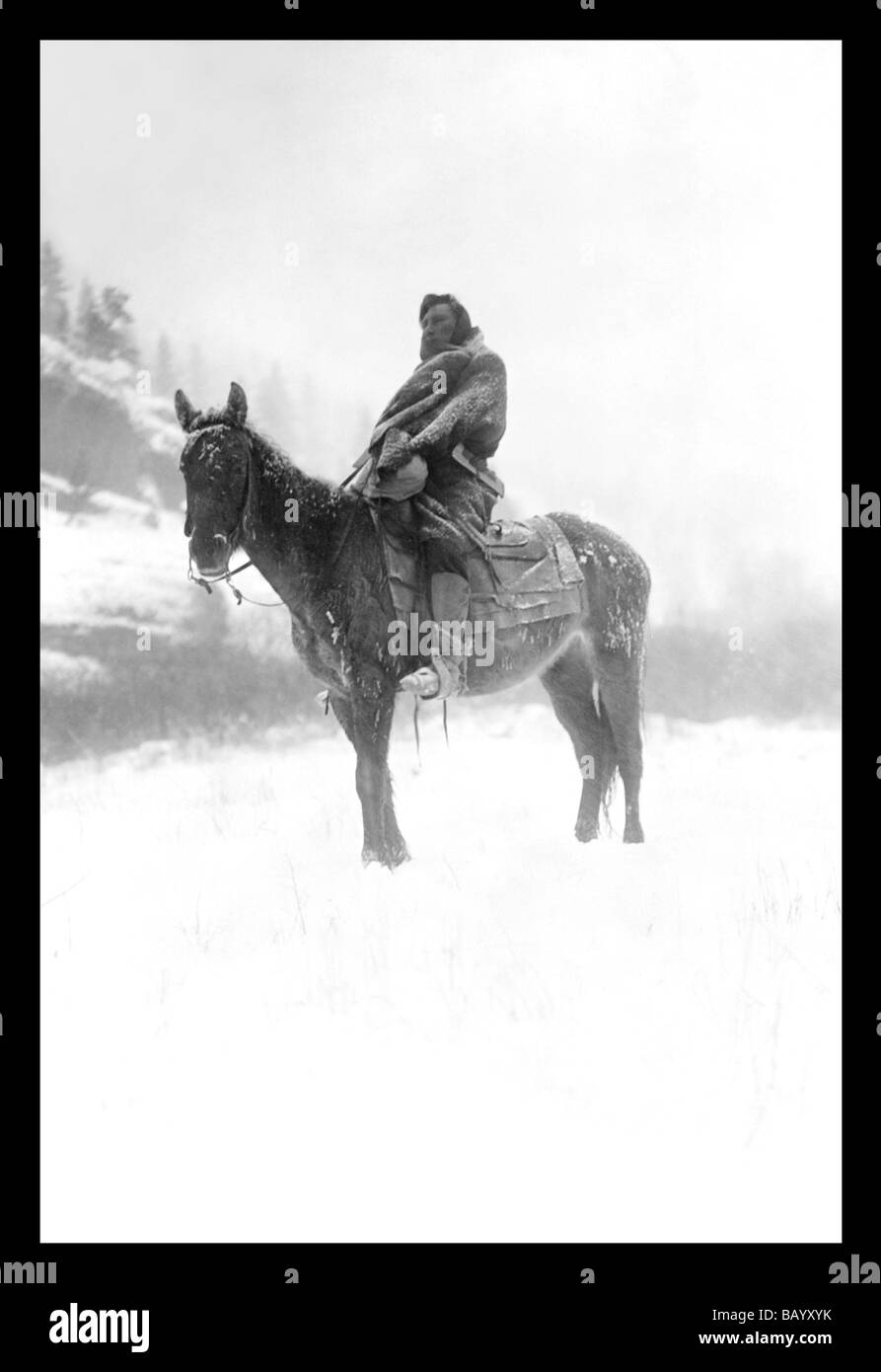 Native American in Snow Stock Photo