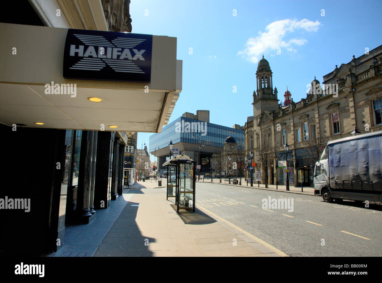 Halifax Branch of HBOS with head office in background Stock Photo