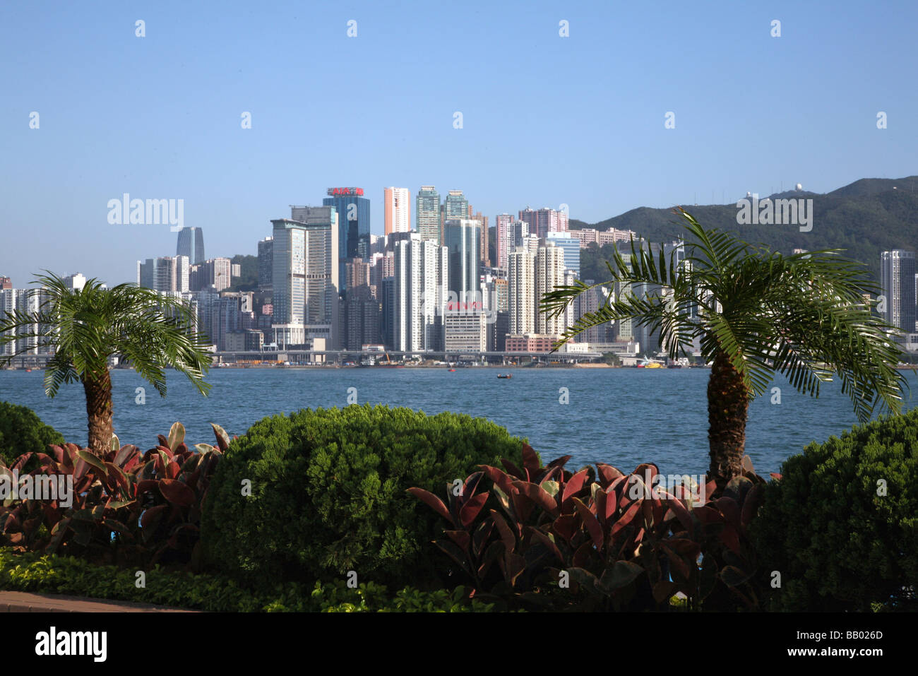 Hong Kong Island Taken From Kowloon, Avenue Of Stars Stock Photo