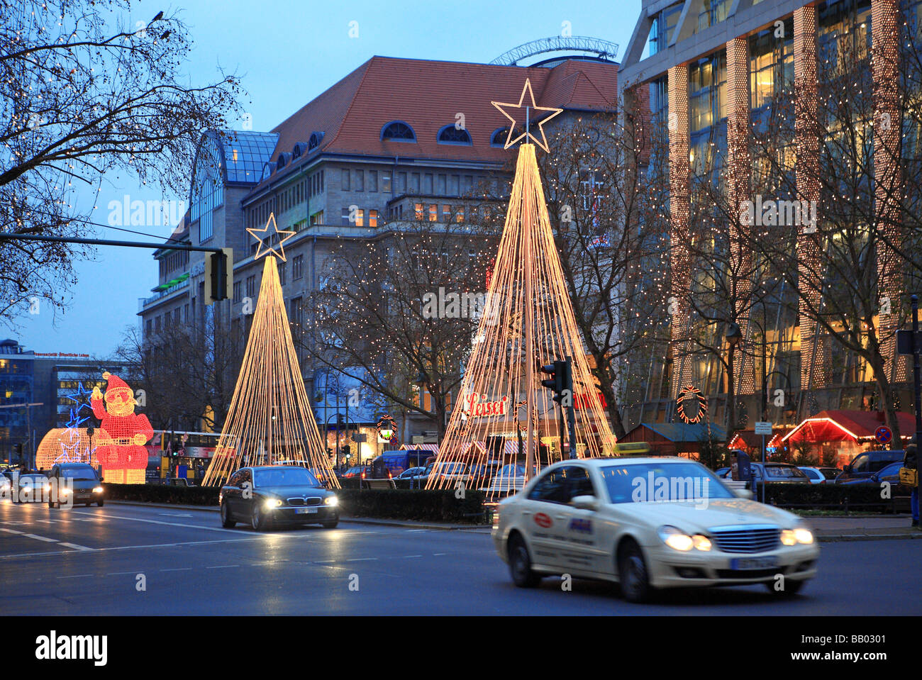 Germany, Berlin, Kurfurstendamm, Christmas, Taxi Stock Photo