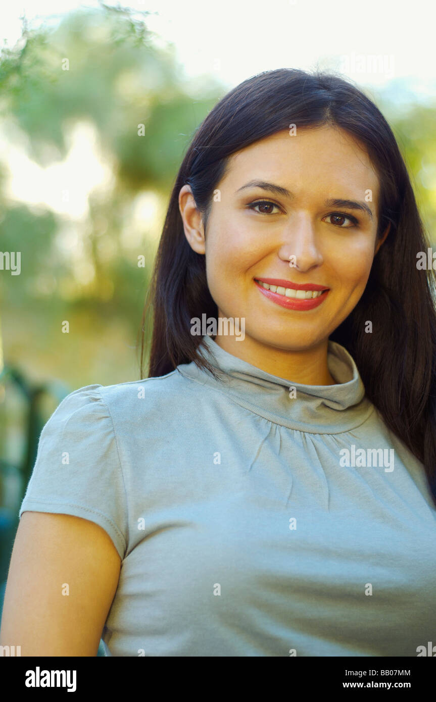 Close up of Hispanic woman Stock Photo