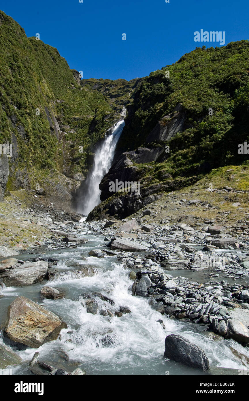 Waterfall in West Matukituki Valley Mount Aspiring National Park South Island New Zealand Stock Photo