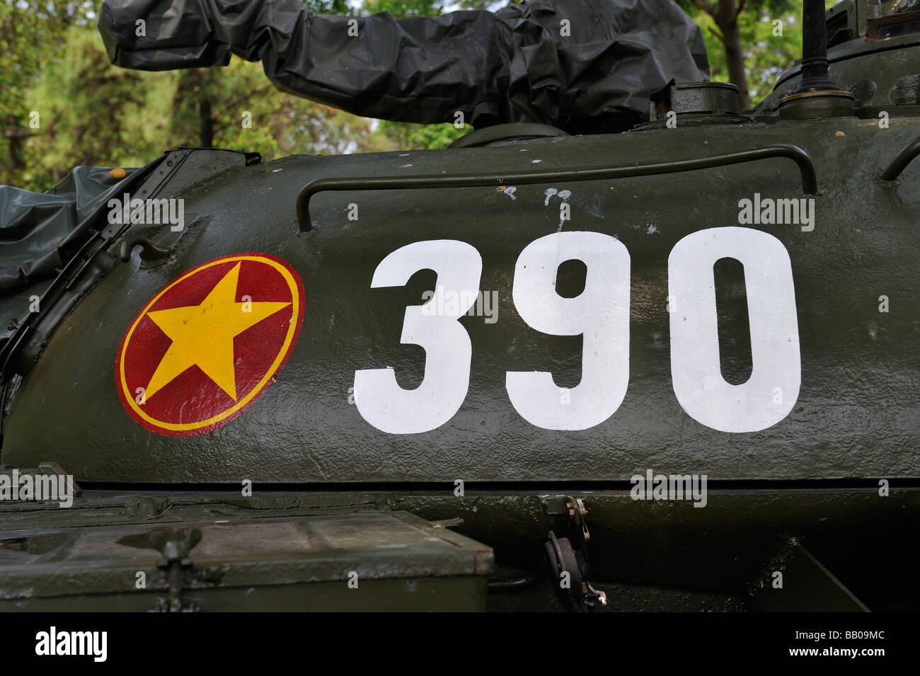 Replica of the T54 tank no. 390 that on 30 April 1975 crashed through the South Vietnamese Presidential Palace's gates. Vietnam Stock Photo