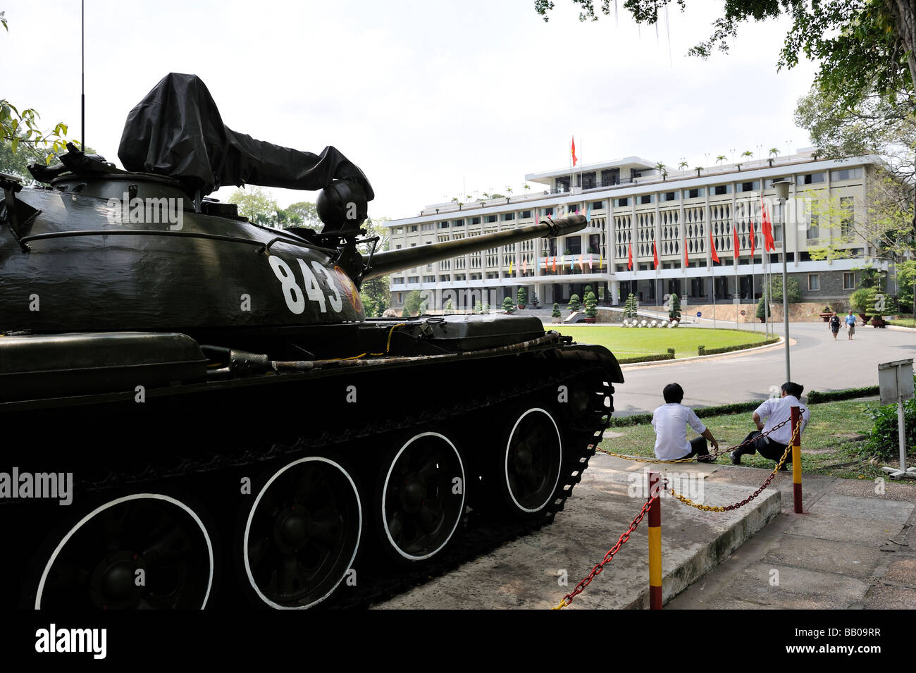 Replica of the T54 tank no. 843 that on 30 April 1975 crashed through the South Vietnamese Presidential Palace's gates. Vietnam Stock Photo