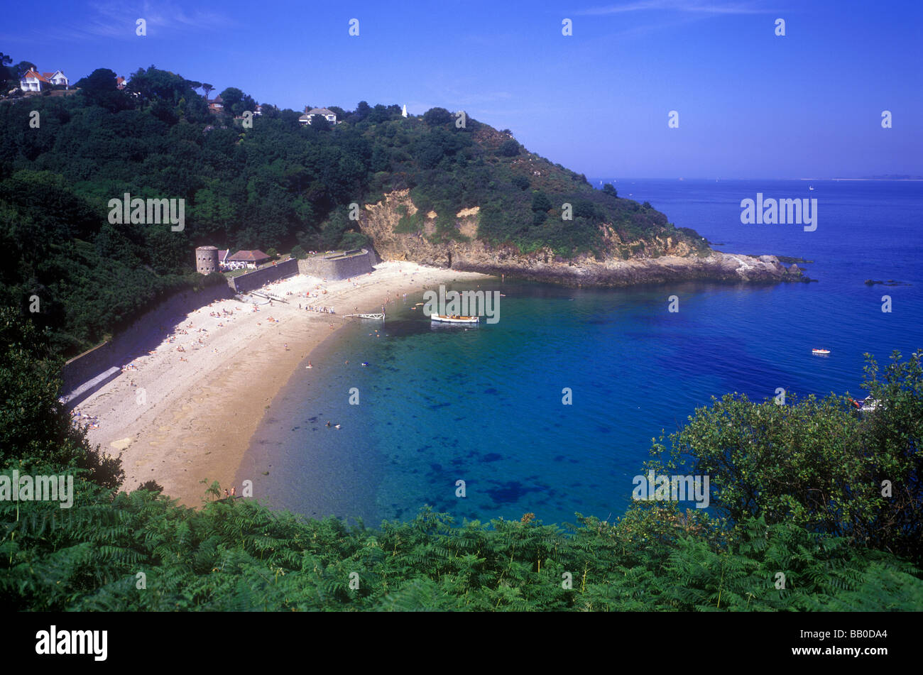 Picturesque view of Fermain Bay on the southeast coast of Guernsey Stock Photo