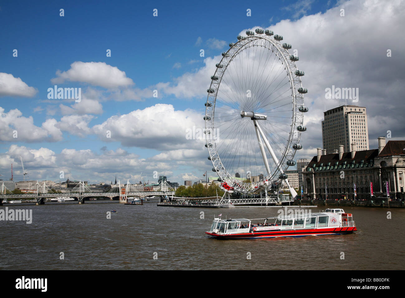 The London Eye and the former County Hall Building on the South Bank ...