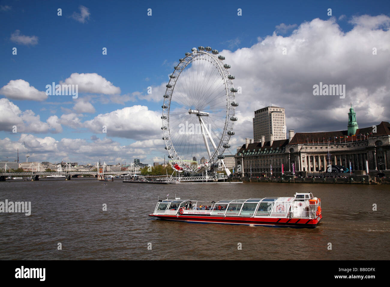 The London Eye and the former County Hall Building on the South Bank ...
