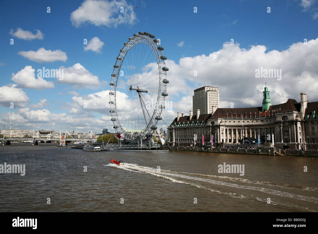 The London Eye and the former County Hall Building on the South Bank ...