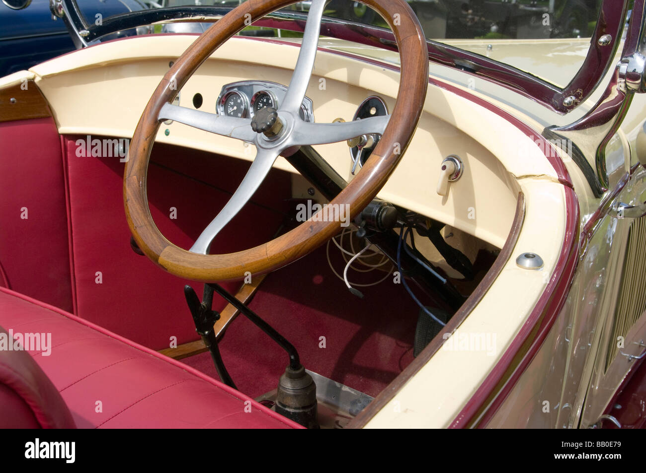Steering Wheel and Dashboard Of A Willys Overland Whippet 6 Stock Photo