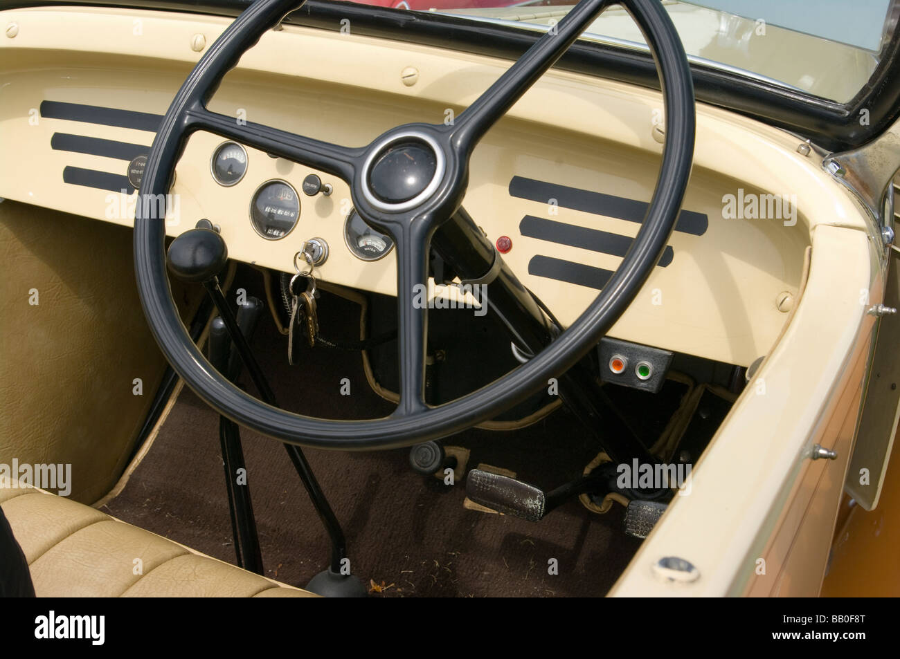 Steering Wheel and Dashboard of a 1932 Chevrolet Confederate interior Stock Photo