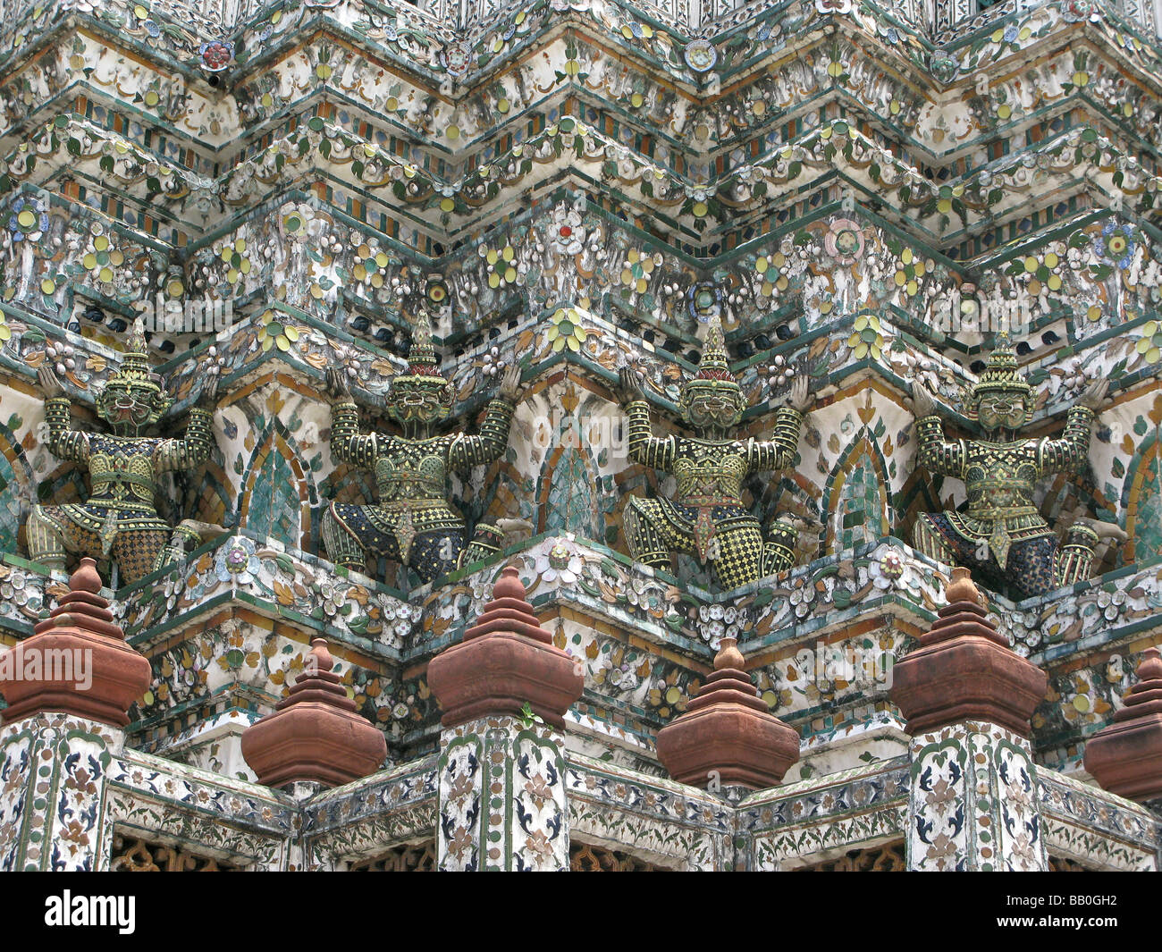 Detail of ornate tower Wat Arun Bangkok Thailand Stock Photo