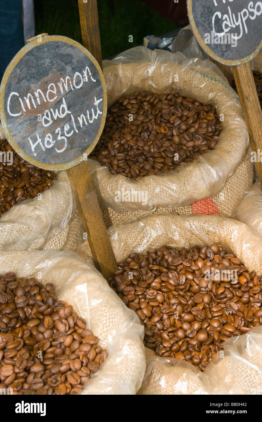 Bags Sacks Of Flavoured Coffee Beans Stock Photo Alamy