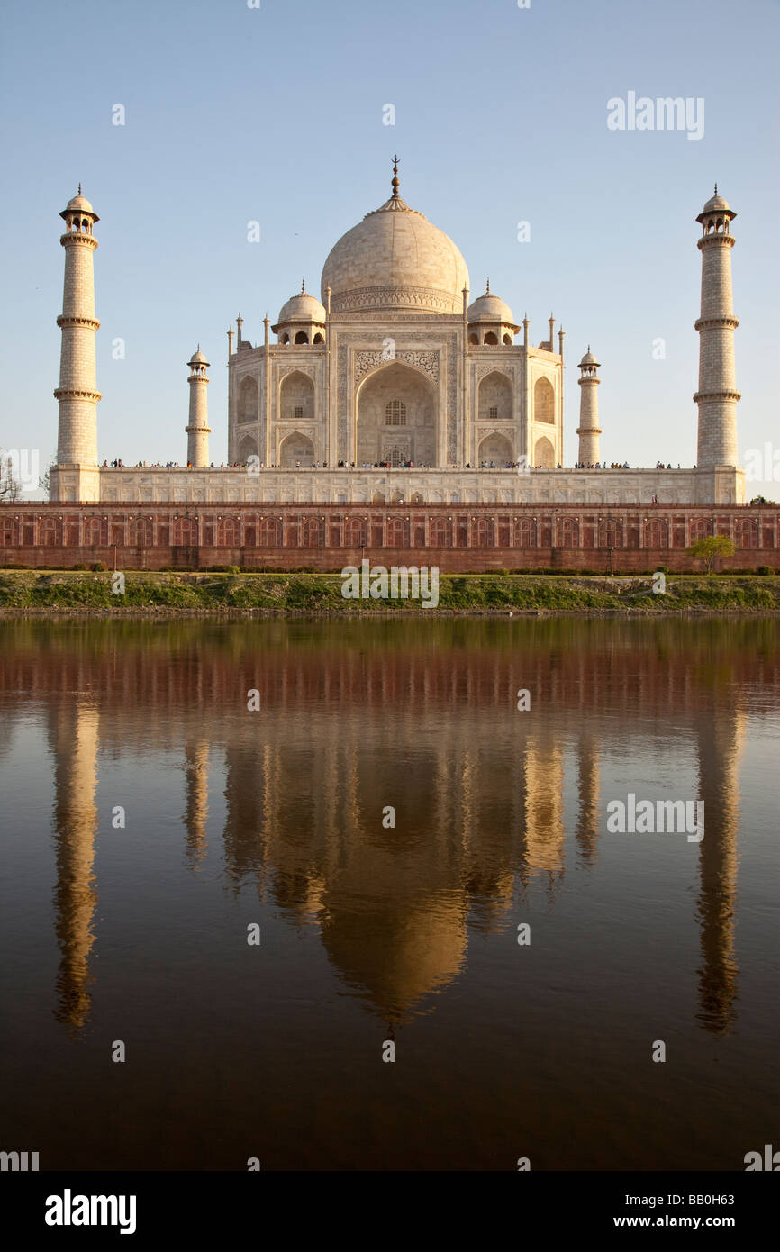Taj Mahal Reflected in the Yamuna River in Agra India Stock Photo
