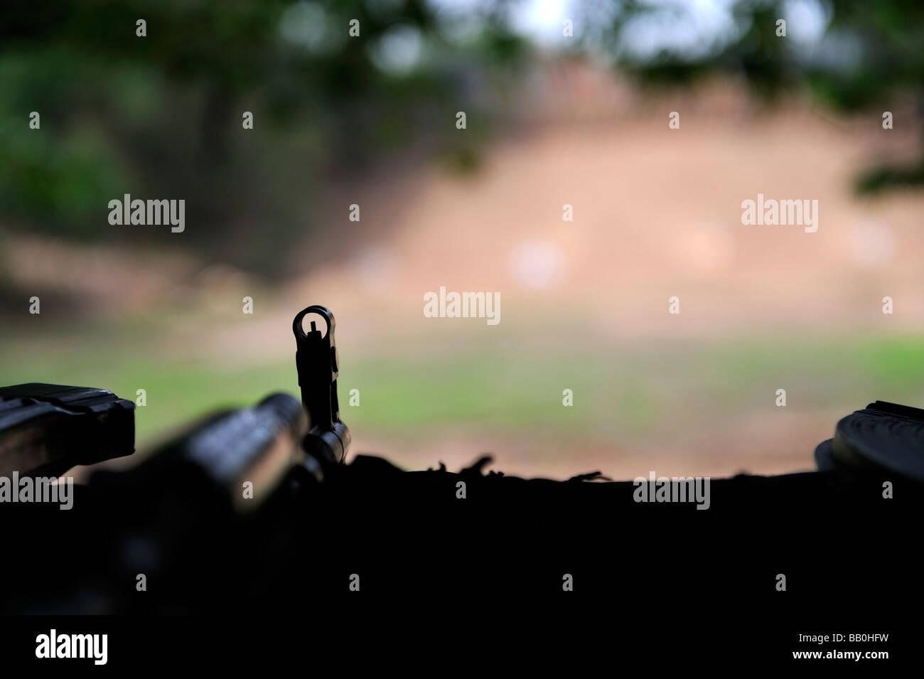 Front sight on an AK47 Kalashnikov automatic rifle. Cu Chi Tunnel Memorial, Cu Chi, Vietnam Stock Photo