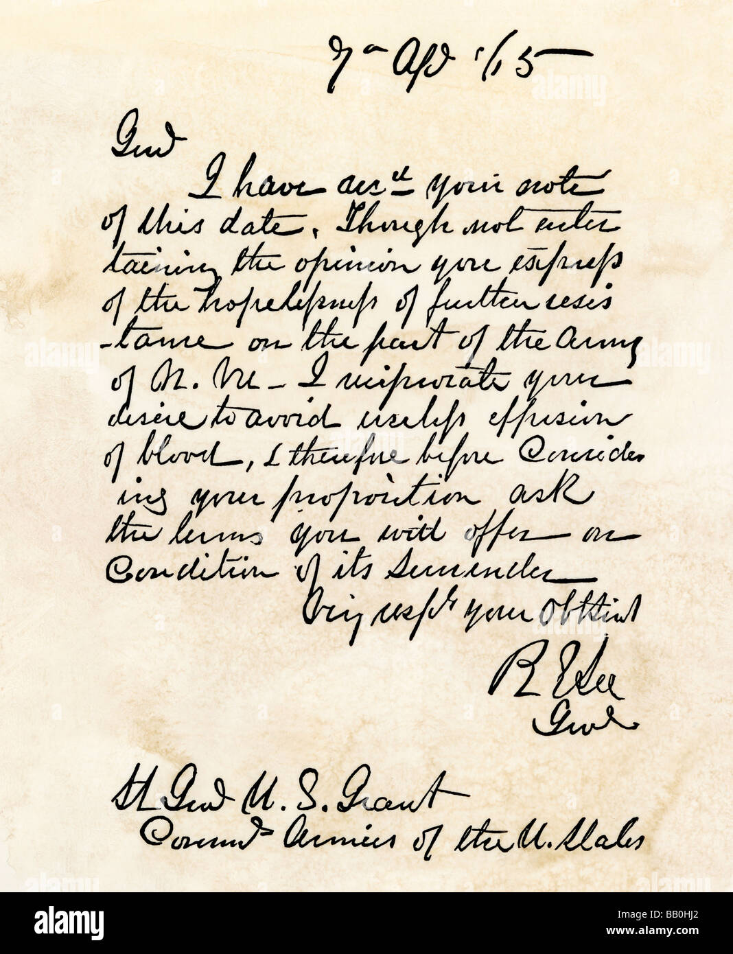 Robert E. Lee's letter to Ulysses S. Grant to arrange a surrender, 1865