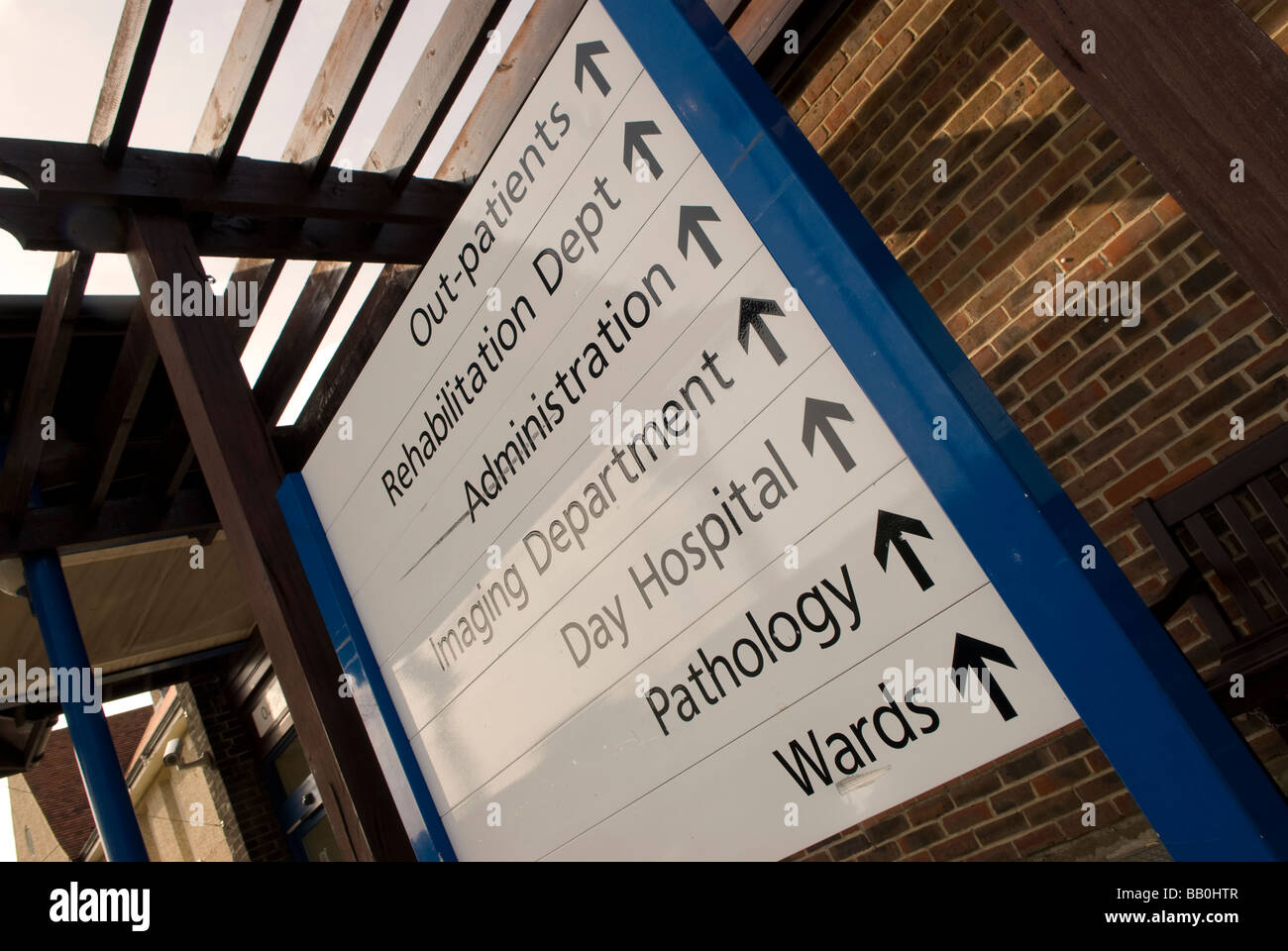 Departmental sign at Gosport War Memorial Hospital, Gosport, Hampshire, UK. Stock Photo