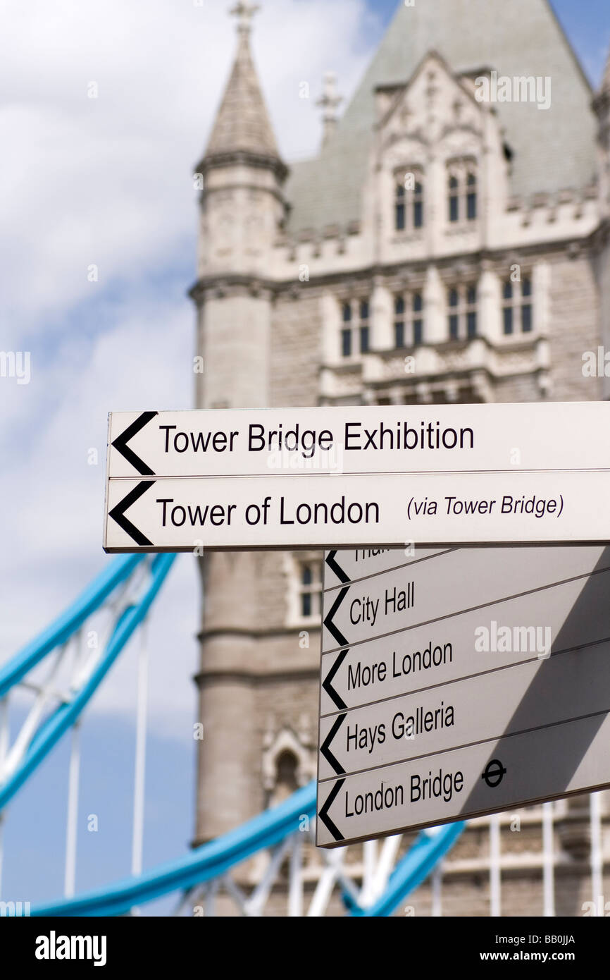 Way signpost near Tower Bridge, London Stock Photo - Alamy
