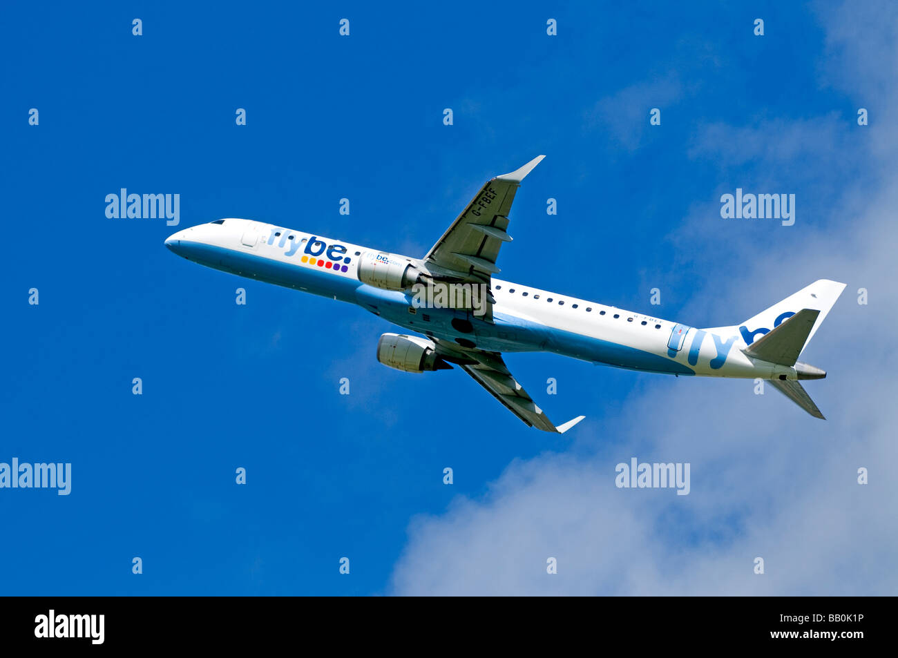 Twin engined Embraer ERJ1902000195LR Flybe Civil Airliner departing