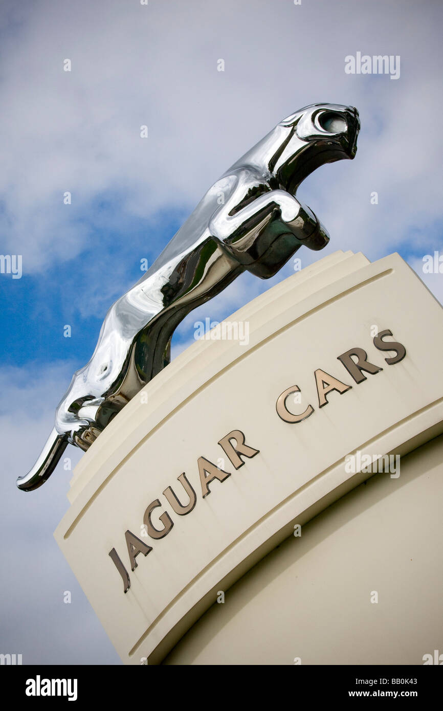 Jaguar statur outside the Jaguar car factory. Stock Photo