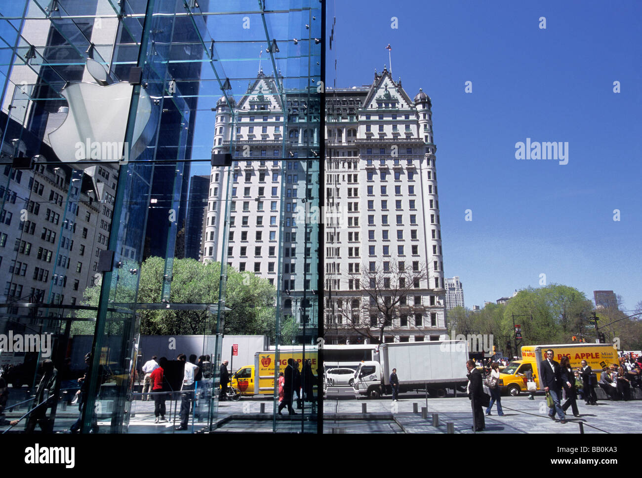 New York City Fifth Avenue The Plaza Hotel and The Apple Store NYC USA Stock Photo