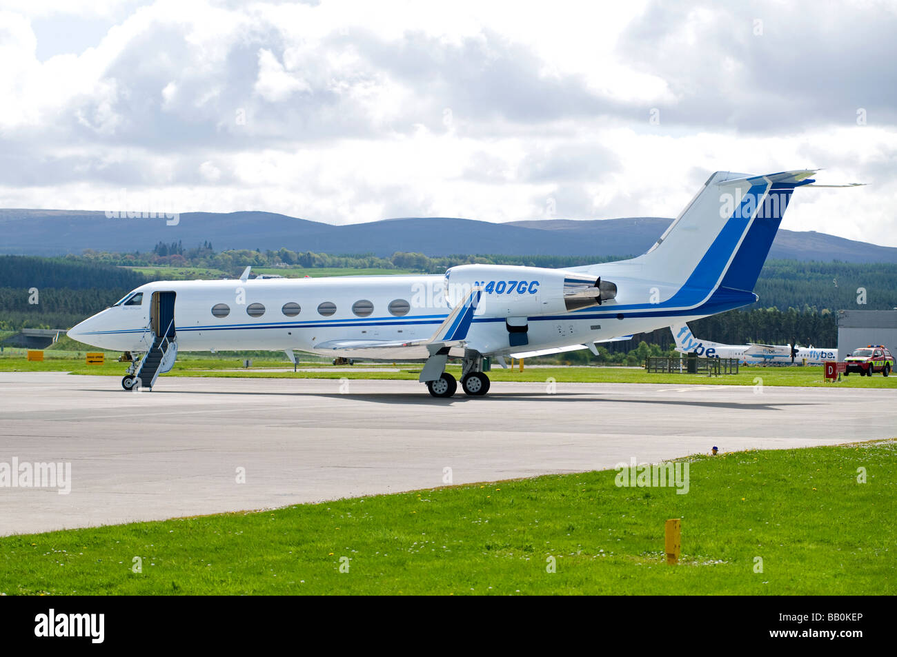 Gulfstream twin engine business jet at Inverness Dalcross Airport Scottish Highlands. Stock Photo