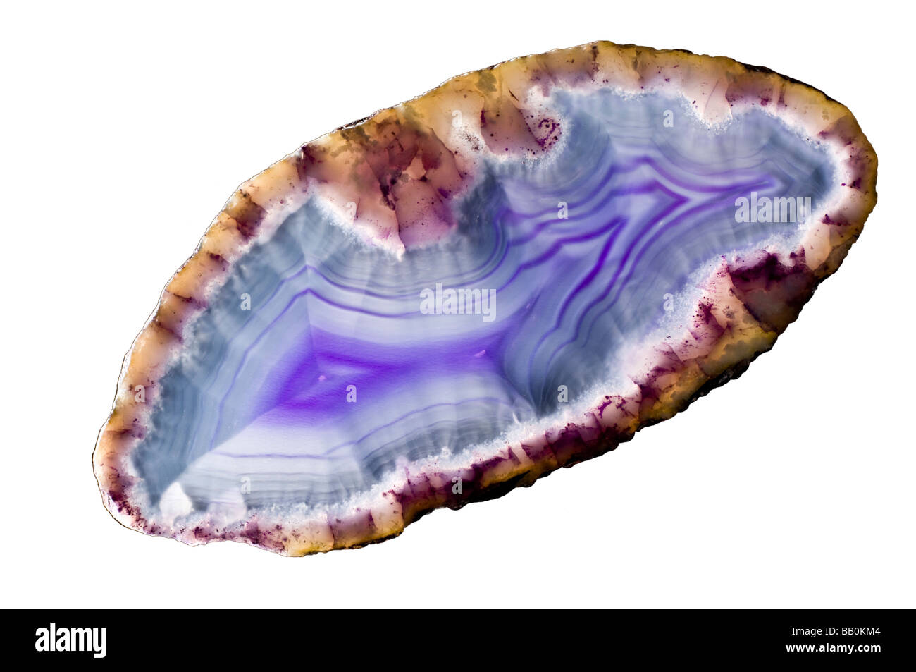 Banded agate in slice from geode Stock Photo