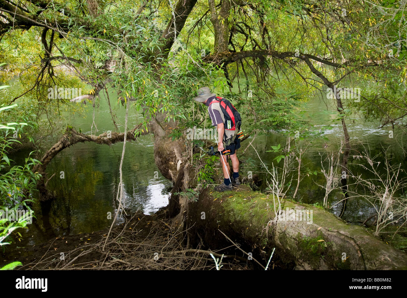 man hunting fish with bow and arrow attached to string Stock Photo Alamy