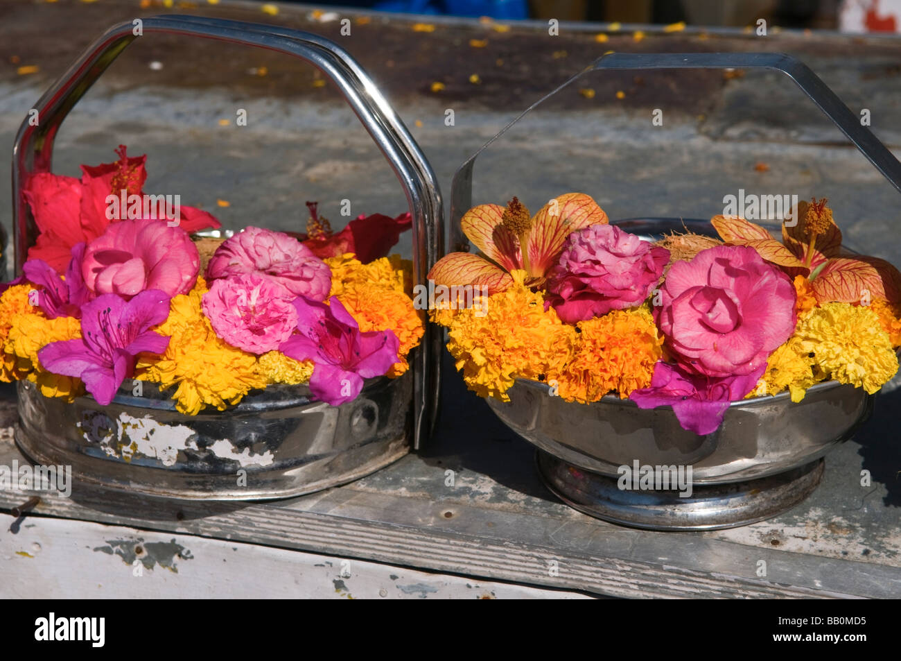 Puja baskets at Kurinji Andavar temple Kodaikanal Tamil Nadu India Stock Photo