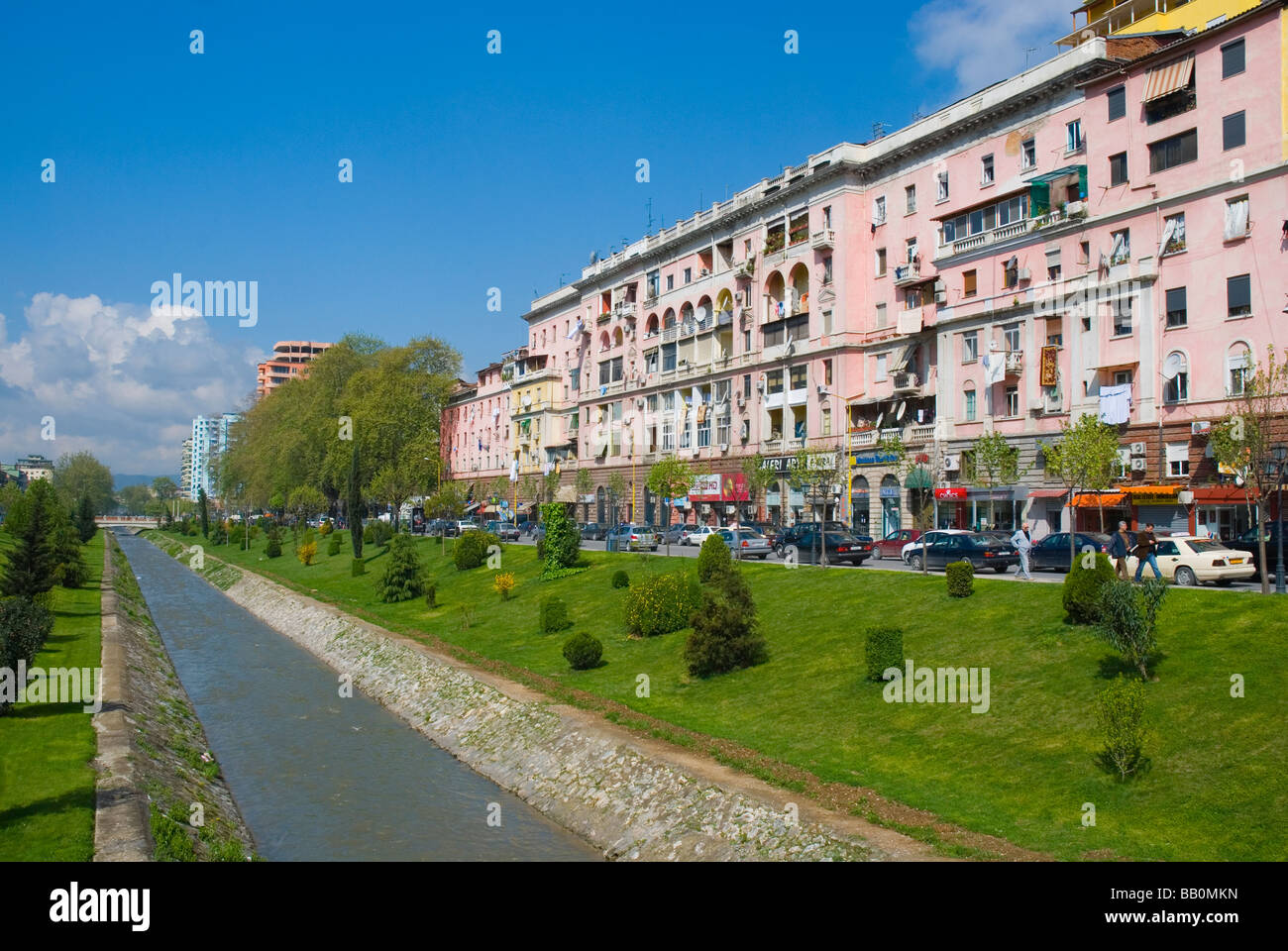 Houses along Lana river in central Tirana Albania Europe Stock Photo