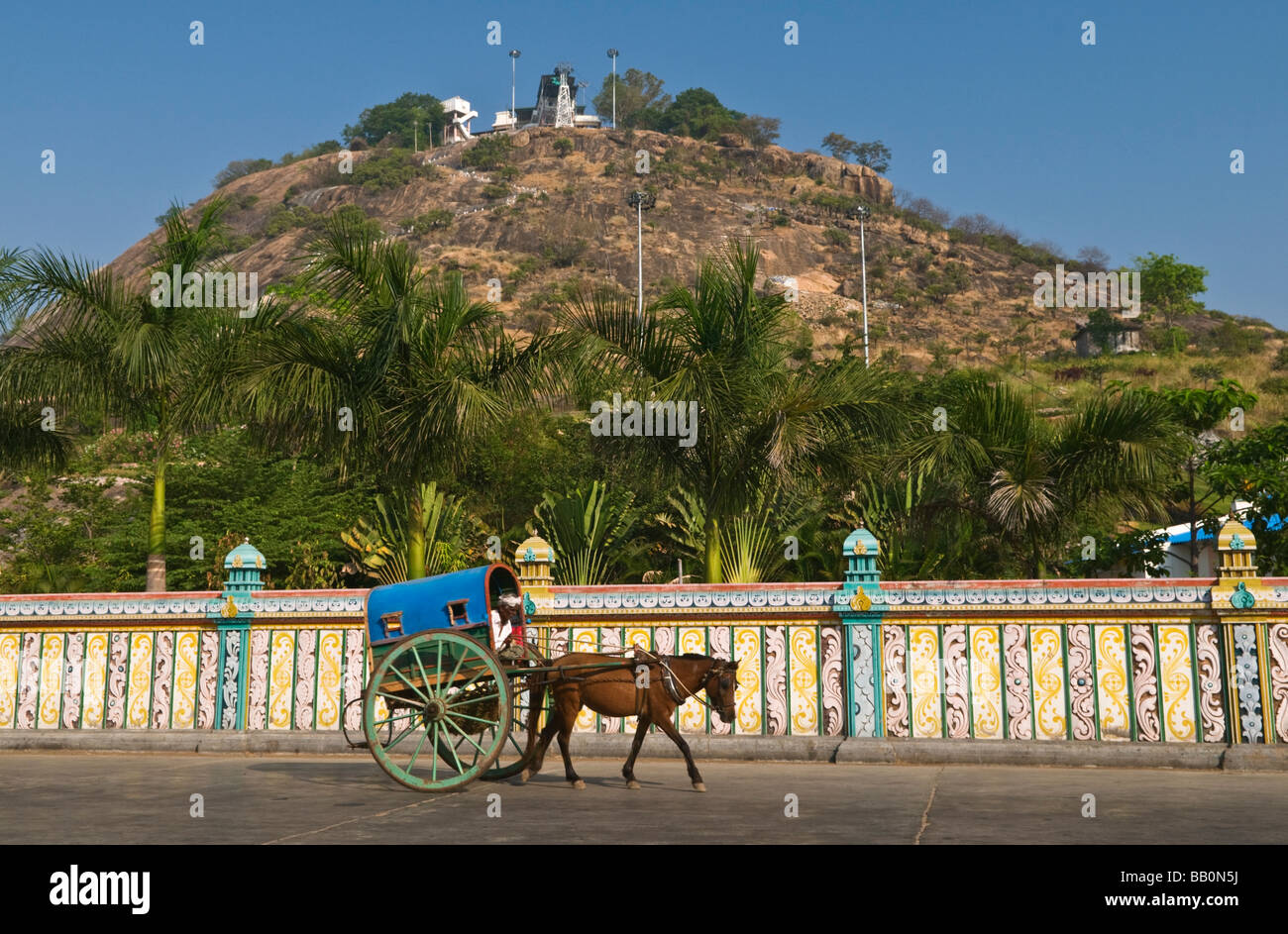 Horse and trap near hill top shrine Palani Tamil Nadu India Stock Photo