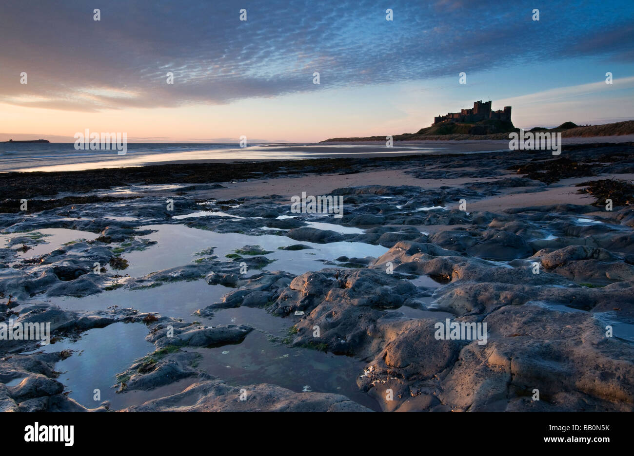 Bamburgh Castle at Dawn Stock Photo