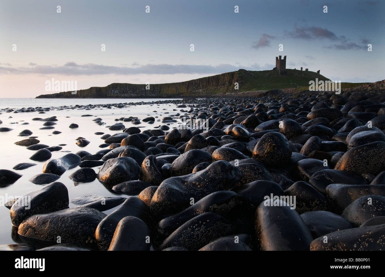Early morning at Dunstanburgh Castle, Northumberland Stock Photo