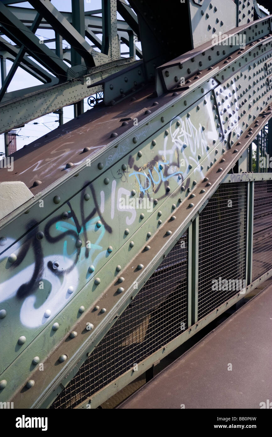 Girder detail with graffiti, Hohenzollern Brucke (Bridge), Cologne, Germany, Europe Stock Photo
