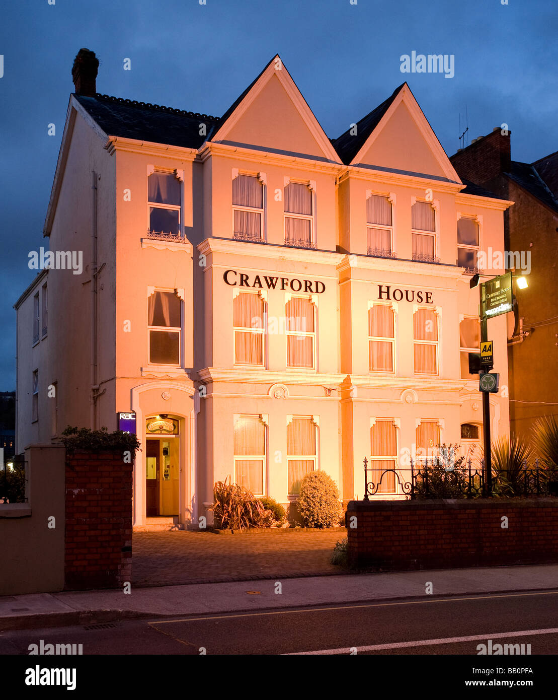 Dusk photo of the Crawford House Bed Breakfast Cork County Cork Ireland Stock Photo