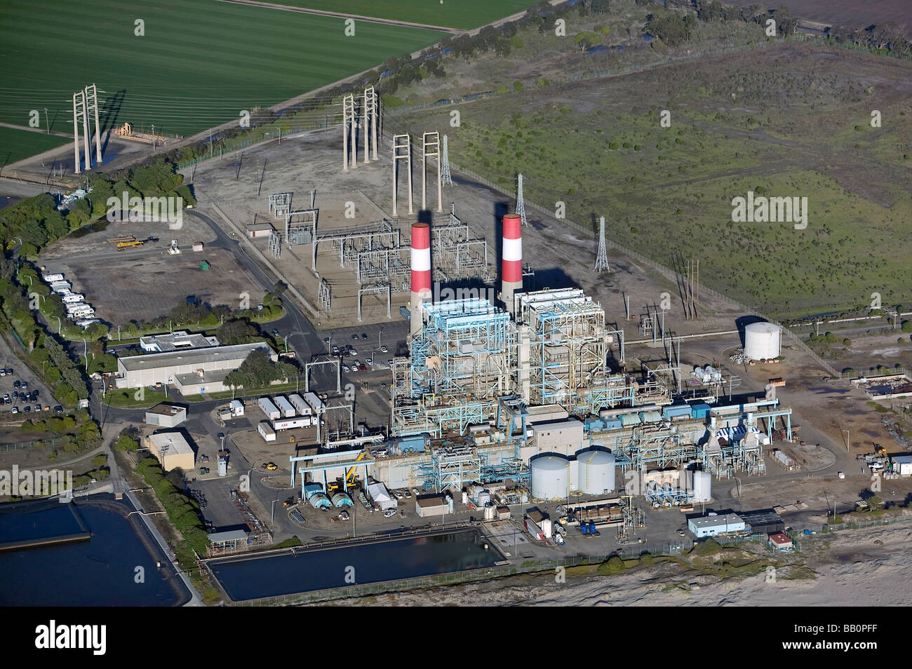 aerial view above Ormond Beach Power Plant Oxnard California Stock Photo