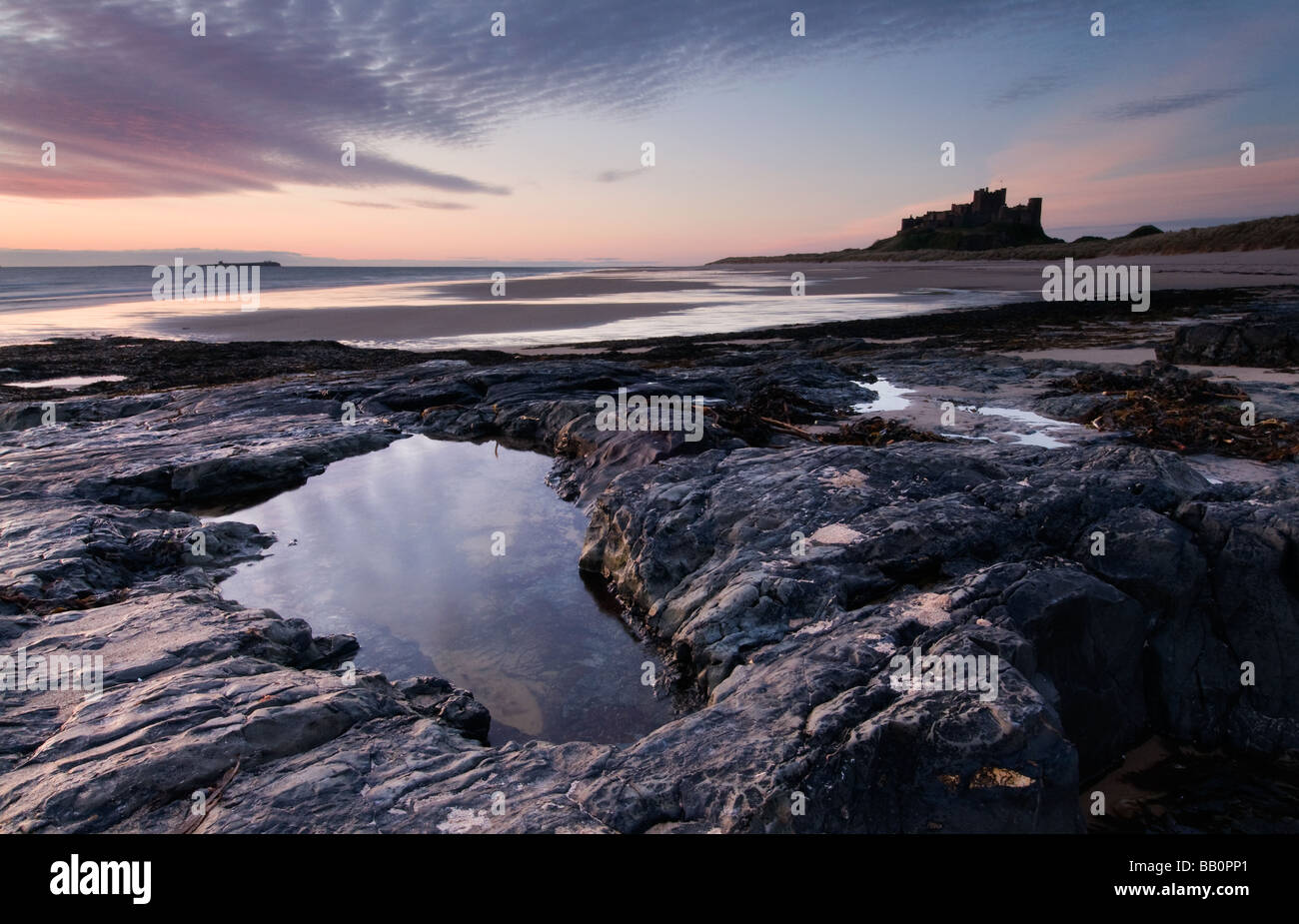 Bamburgh Castle at Dawn Stock Photo