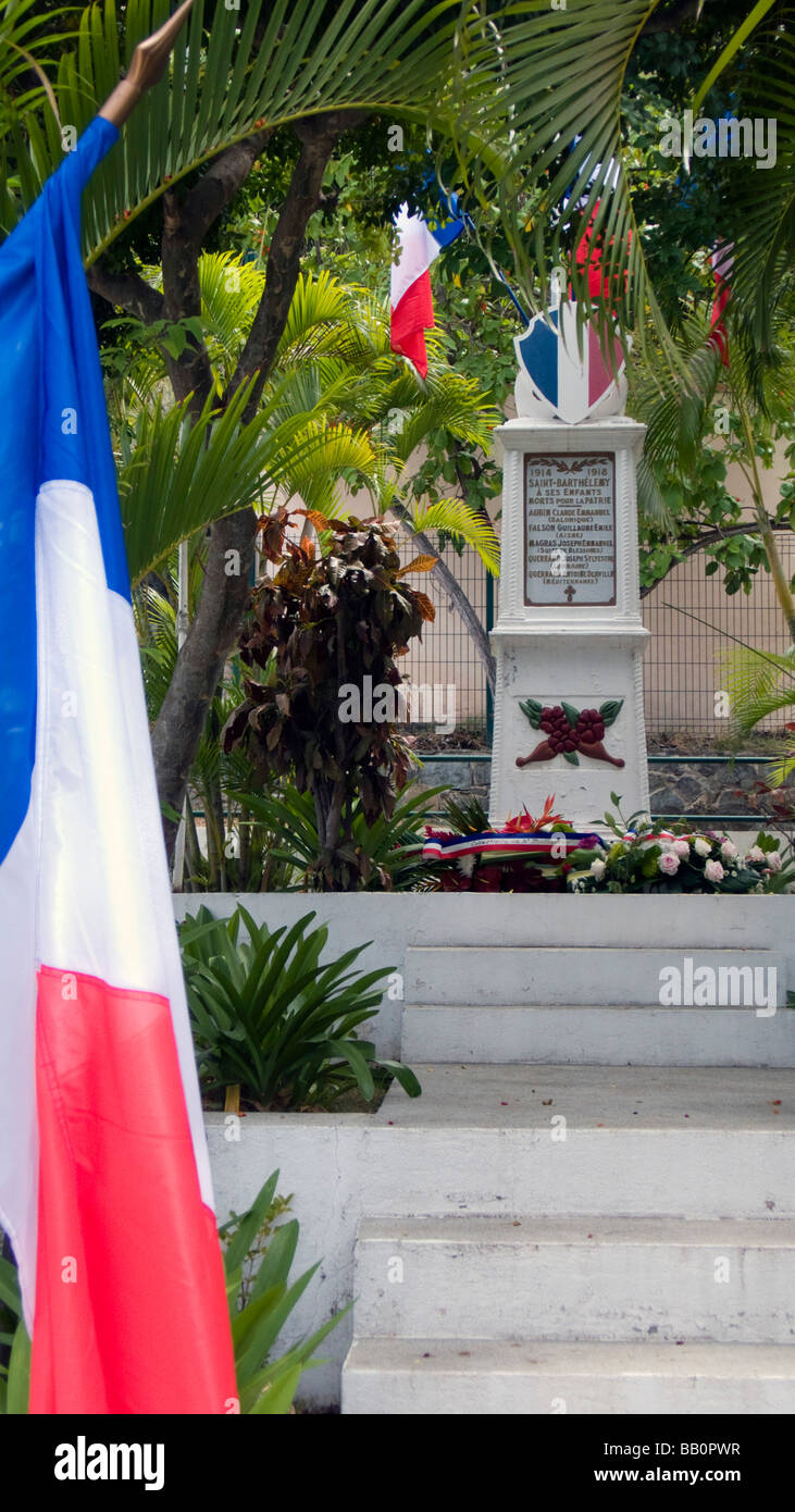 Wreath laying at War Memorial Gustavia Saint Barthelemy Day Stock Photo