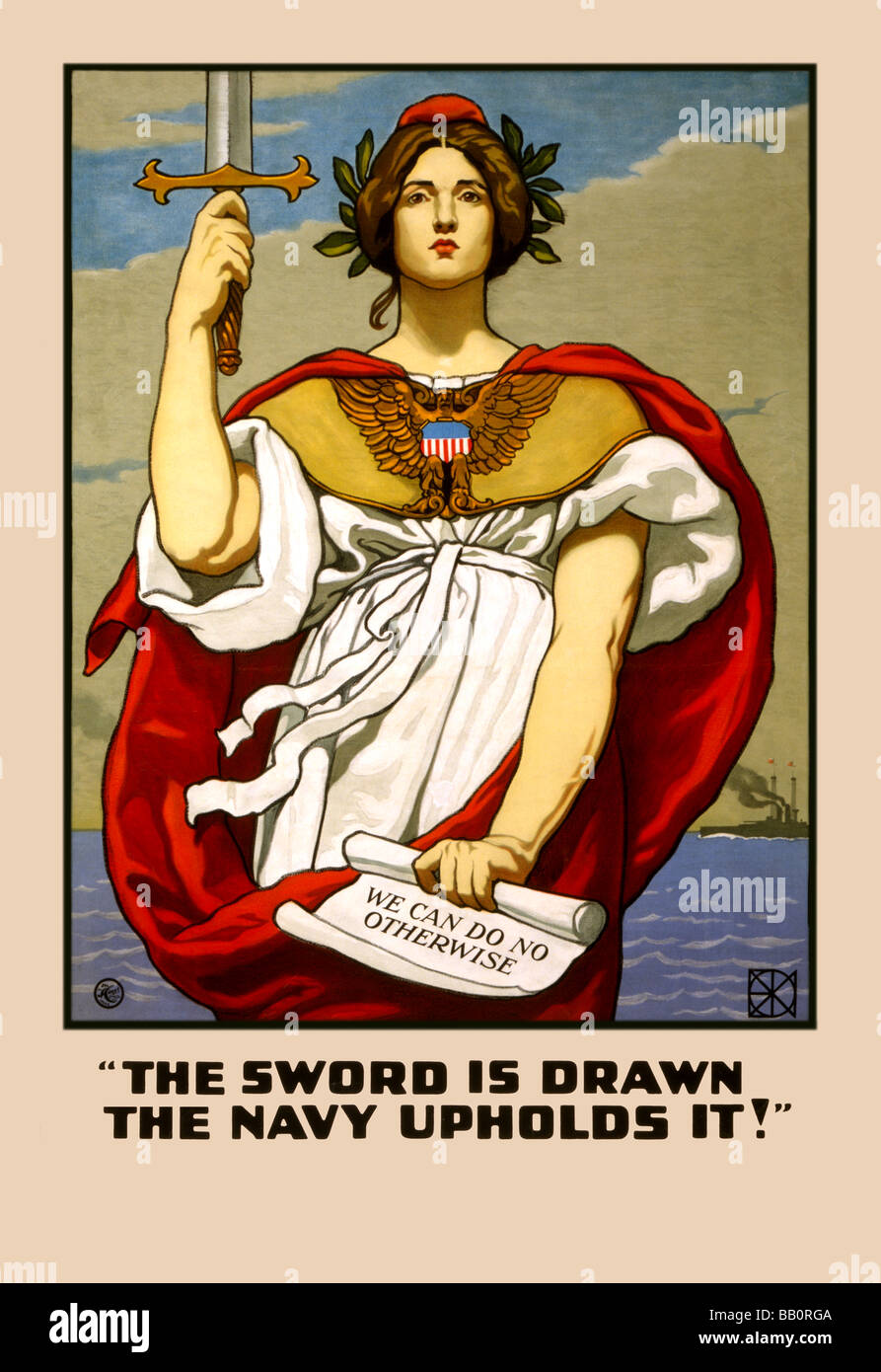 The Sword in Drawn,The Navy Upholds It! Stock Photo
