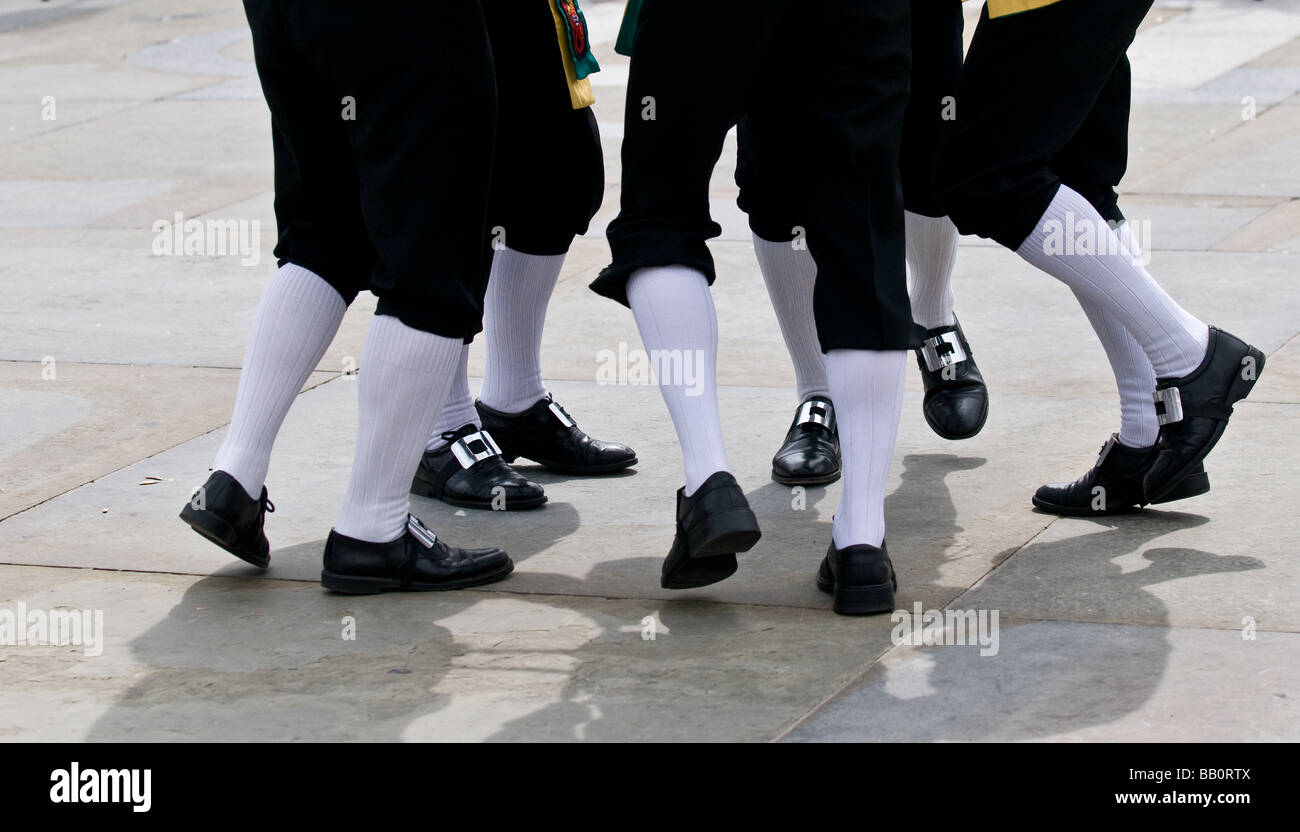 The legs of Monk Seaton Morris Men dancing at the Westminster Day of Dance in London.  Photo by Gordon Scammell Stock Photo