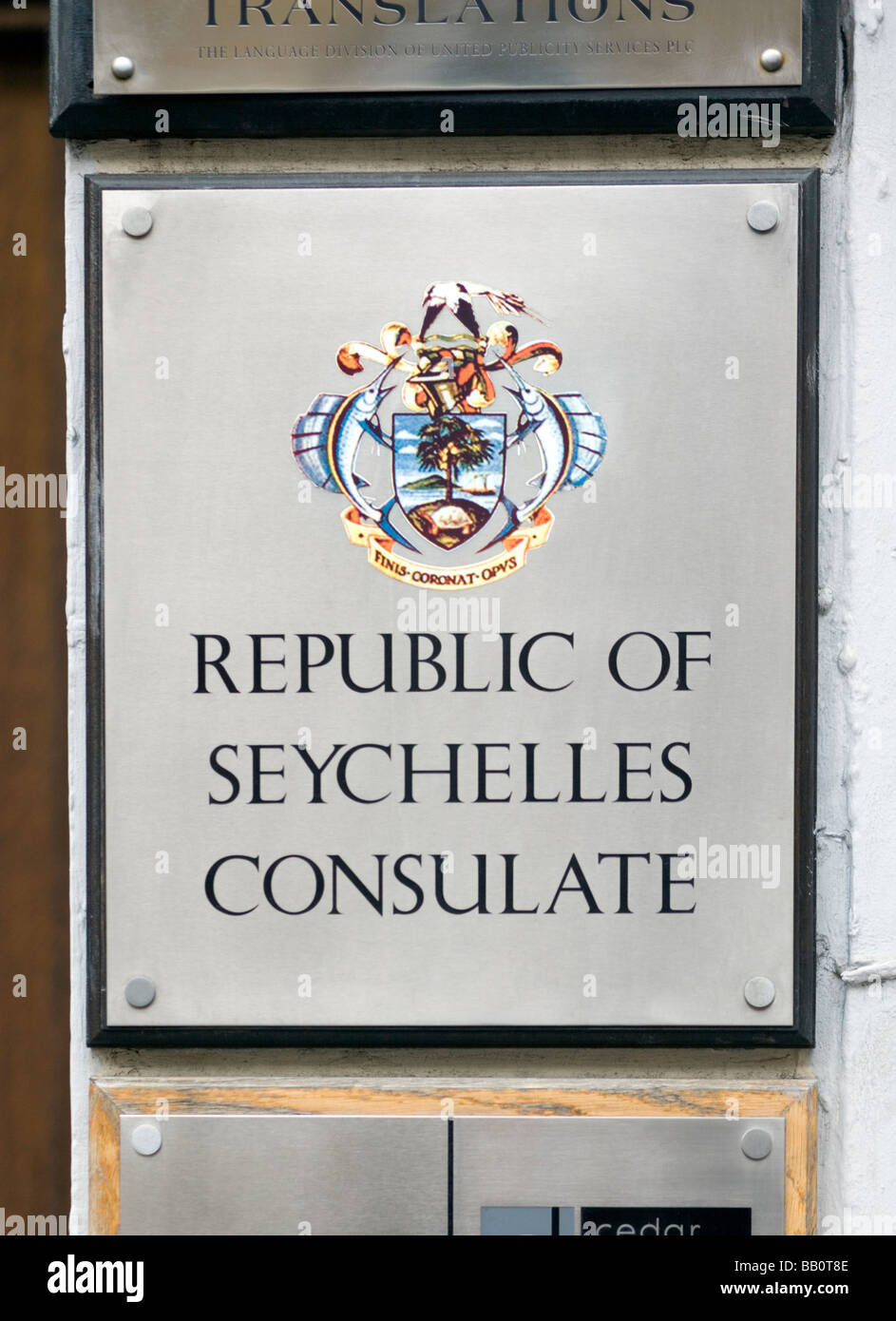 Republic of Seychelles Consulate sign - Baker Street, London, England, UK, Europe Stock Photo