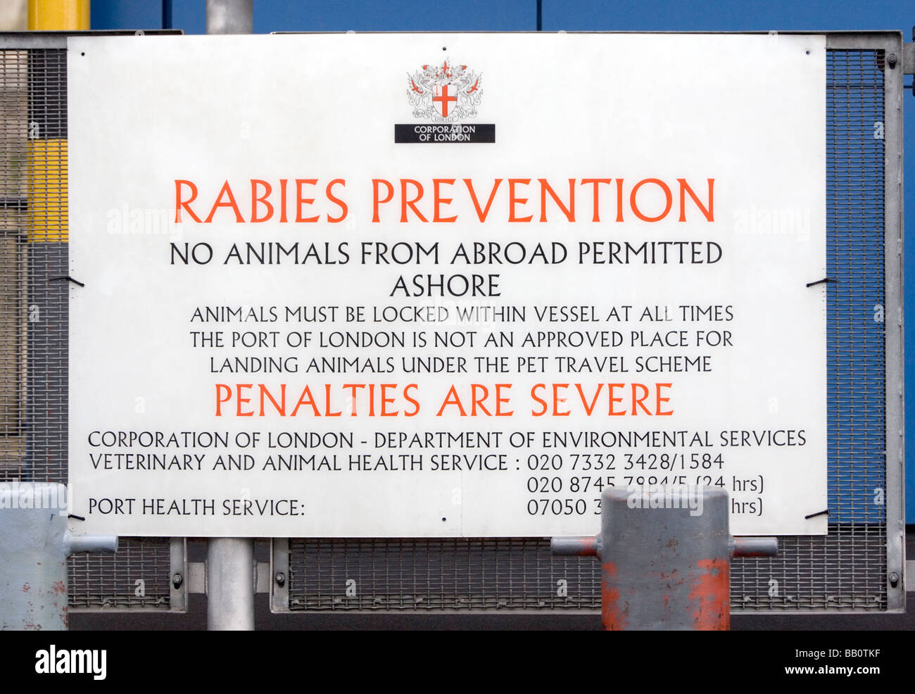 Rabies Prevention notice viewed from Thames, London, England, UK, Europe Stock Photo
